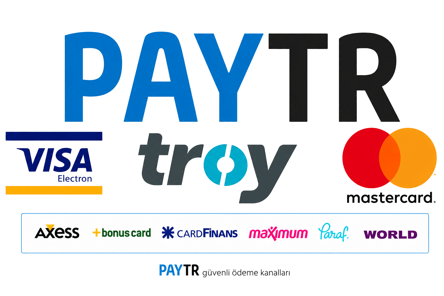 PayTR güvenli ödeme kanalları: Visa, Troy, Mastercard ve banka kartı programları
